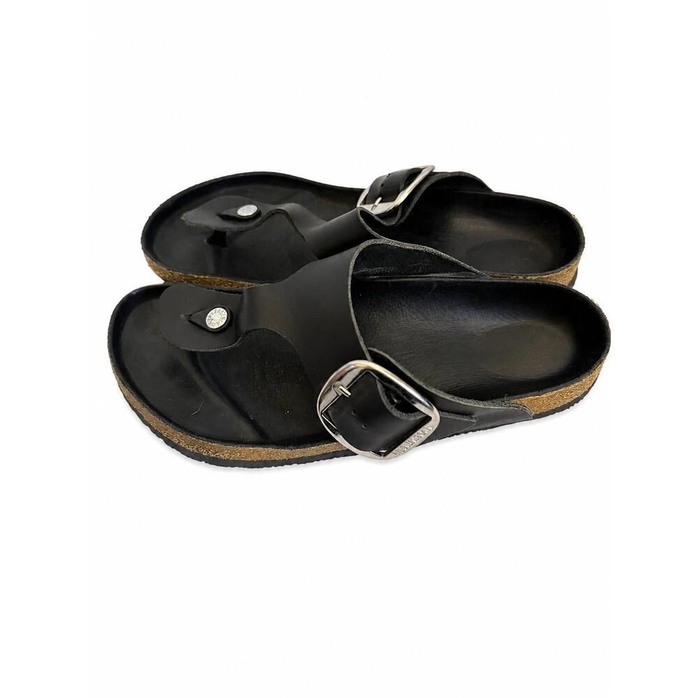 Birkenstock Gizeh Big Buckle Sandal Black Leather Size 40 EU 9 US Estimated